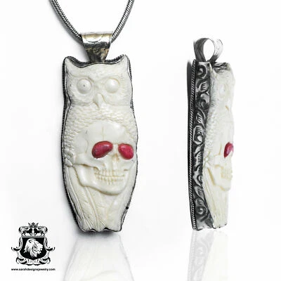 Colgante de plata repousse tibetano calavera búho cadena de 4 mm N492 Foto 1 de 4