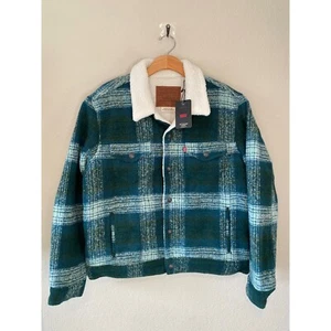 Levi's Sherpa Trucker Jacket Plaid Fleece Lined Warm Winter Coat L - Picture 1 of 6