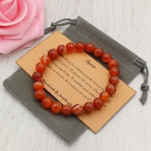 RED AGATE Bracelet Stretch Handmade +Gift Bag & Card Crystal Gemstone 4/6/8mm - Picture 1 of 16