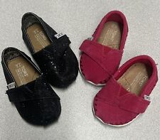 NEW INFANT Sz 2 Girl Toddler TOMS CLASSICS Pink And Black Sequins Shoe Lot Of 2