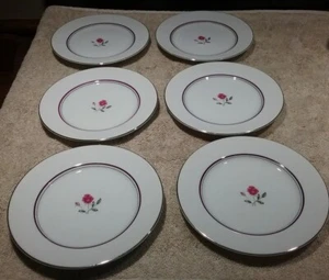 Vintage Yamaka Wedding Rose 6-1/4" Dessert / Bread Plates - Set of 6 - Japan - Picture 1 of 5