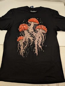 Men's Threadless Black S/S Tshirt With Mushroom Design Size M - Picture 1 of 4