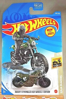 2021 Hot Wheels #169 Baja Blazers 9/10 DUCATI SCRAMBLER HW EDITION Flat Green  - Image 1 of 4