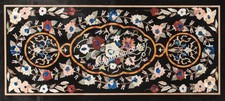 6'x3' Black Marble Top Dining Tables Floral Pietra Dura Inlaid Home Decors E501A