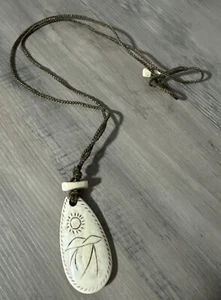 Handmade Native Bone Necklace w/Engraving And Cord - Picture 1 of 4