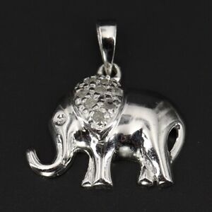 Sterling Silver - MARSALA Diamond Lucky Elephant Animal Necklace Pendant - 2g