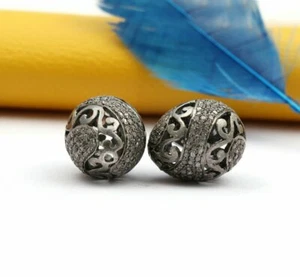 Pave Diamond Filigree Beads 925 Silver Diamond Beads Findings Necklace Making. - Picture 1 of 12