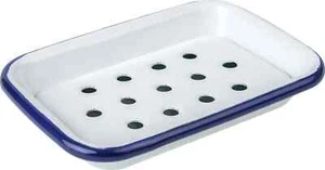 Enamel Soap Dish & Tray Bathroom Kitchen Falcon Traditional White Blue Rim New - Picture 1 of 2