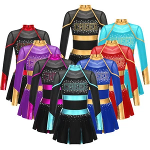 Kids Girl Cheer Leader Uniform Outfit Sleeveless Zipper Back Cheerleading UK - Picture 1 of 92
