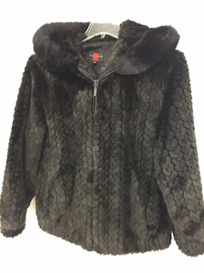 Gallery Fur Jacket Faux Sheared Fur Hood Full Zip Lined Coat Women’s Medium New - Picture 1 of 12