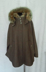 Joules Carolyn Tweed Swing A-Linie Mantel Jacke Wollmischung Cape Fellbesatz Gr. M - Bild 1 von 16