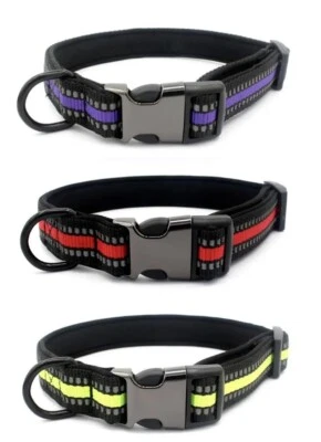 Dog Collar Neoprene Nylon Reflective Adjustable Red Purple Lime S M L - Image 1 of 4