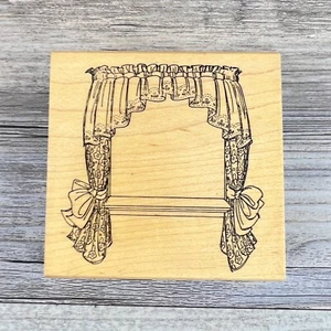 Art Impressions Wood Rubber Stamp Cute Window Curtains Bow Tiebacks Valance - Picture 1 of 8
