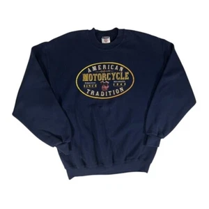Vintage AMERICAN MOTORCYCLE TRADITION Pullover Sweatshirt Blue Mens Size LARGE - Picture 1 of 6