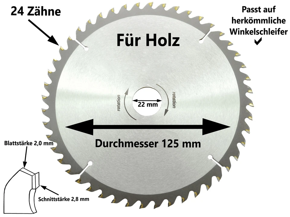 GEKO Kreissägeblatt - 125mm x 22mm x 24 Zähne (G00105)