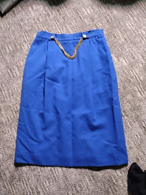 Doncaster, Women's Size 10, Pleated Skirt, Gold Chain Detail, Royal Blue - Image 1 of 4