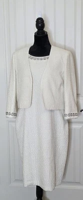 Preston & York Sz16 Formal Jewel Dress Suit Cropped Jacket Cream Wedding Holiday - Image 1 of 4