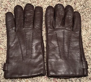 Guantes de cuero marrón oscuro vintage Christian Dior, forrados de lana, cierre a presión LEER - Imagen 1 de 8