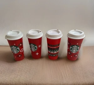 Starbucks Reusable Holiday Red Cups w/Lids Christmas 16 oz Include 25 Years Cup - Picture 1 of 3