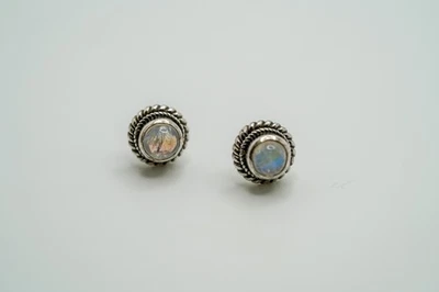 Aretes vintage de plata de ley con piedra lunar 9 mm JB34 Foto 1 de 4