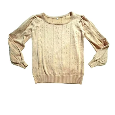 Suéter para mujer L rosa claro 100 % viscosa - manga abullonada ojales tejido acanalado - usado en excelente estado Foto 1 de 4