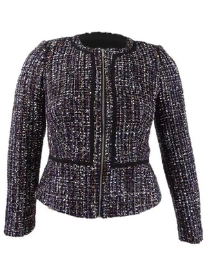 Chaqueta para mujer Calvin Klein Petite Tweed con cremallera frontal (12P, púrpura múltiple) Foto 1 de 2