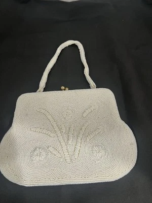 Vintage Purse Bag Hand Made JAPAN Ivory & White Beaded Evening - Image 1 of 4