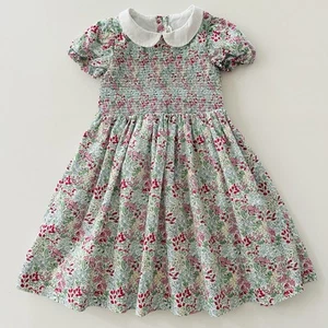 Janie and Jack Girls 4 Floral Smocked Party Dress Pink Green Spring Summer - Picture 1 of 7