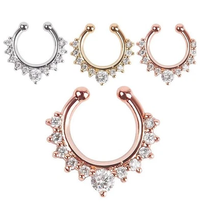 PIERCING ANELLO APERTO NASO ORECCHINO CERCHIO 8 MM ARGENTO ORO ROSA nh - Immagine 1 di 4