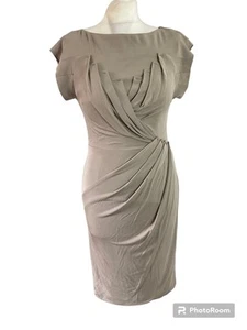 Karen Millen light brown faux wrap knee midi dress UK 8 smart party occasion - Picture 1 of 8