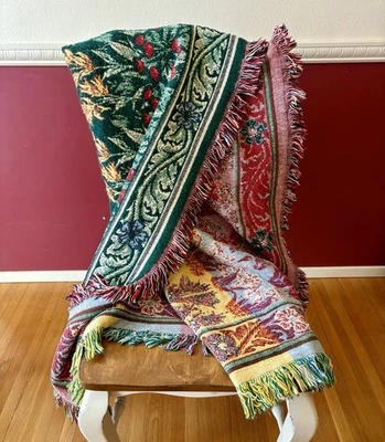 Cobertor floral reversível tecido algodão multicolorido 50”x70” franja sem marca - Imagem 1 de 4