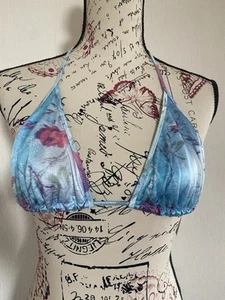 Urban Outfitters Blue Floral Rose Turquoise floral Tie-Back Triangle Bikini Top - Picture 1 of 24