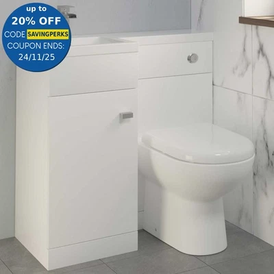 900mm Bathroom Vanity Unit Basin & Toilet Combined Furniture Left Hand White - Image 1 of 4