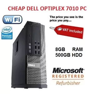 Dell Optiplex 7010 SFF - 2.9GHz 8GB 500GB Windows 10 WiFi Desktop PC Computer - Picture 1 of 6