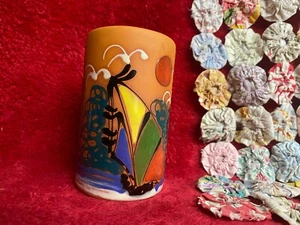 Hand Painted Bright Color Pottery Vase Ocean Scene Floral Barbados Terra Cotta - Picture 1 of 9