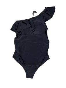 Baby Bump Maternity Black One Piece Ruffle Asymmetrical Swim Suit NWT Small - Picture 1 of 8