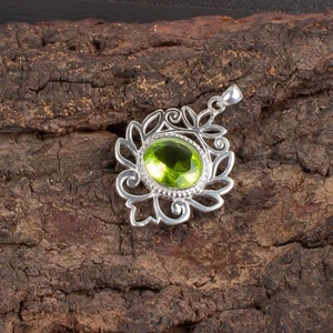 925 Sterling Silver Green Peridot Gemstone Jewelry Pendant 1.48" For Girlfriend - Picture 1 of 6