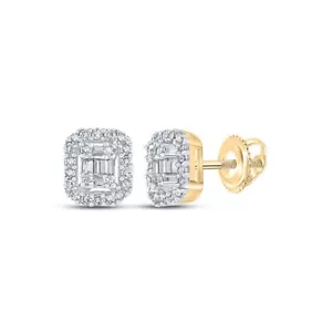 10K Yellow Gold Mens Baguette Diamond Cluster Earrings 1/4 Cttw - Picture 1 of 1