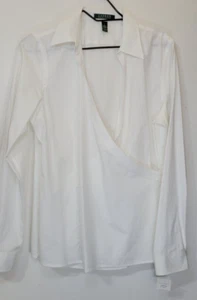 New Ralph Lauren Womens Large White Adjustable Costal Wrap Collared Blouse Shirt - Picture 1 of 5