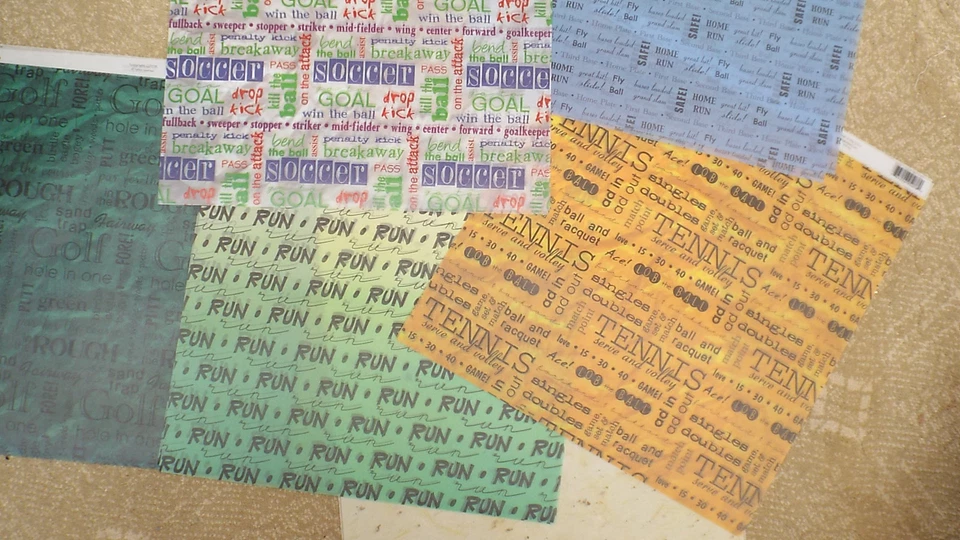 12p Vellum Sports Scrapbook Kit Soccer Golf Baseball Track Cross Country Tennis - Image 1 of 1