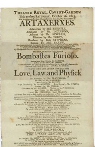 (Thomas Augustine ARNE): Original 1813 Broadside for Performance of "Artaxerxes" - Picture 1 of 1