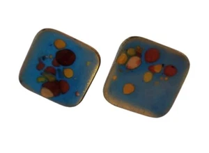 Artisan Hand Crafted Enamel Over Copper Clip On Earrings Multicolored  - Picture 1 of 4