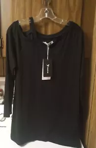 Yidarton Women's BLACK XL Twist Knot SHIRT Tops COLD SHOULDER LONG SLEEVE NWT - Picture 1 of 5