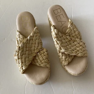 Sandalias de plataforma de rafia neutra reflectante Beach By Matisse Anthropologie 6 nuevas sin etiquetas - Imagen 1 de 5
