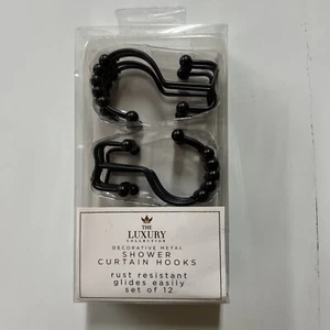 Shower Curtain Hooks Black Metal 12 Count Household Trends - Picture 1 of 4