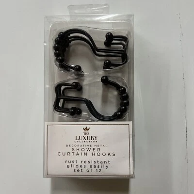 Shower Curtain Hooks Black Metal 12 Count Household Trends - Image 1 of 4