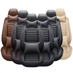 5D Car Seat Covers Full Set w/ Waterproof Leather Universal for Sedan SUV Truck - Foto 1 di 19