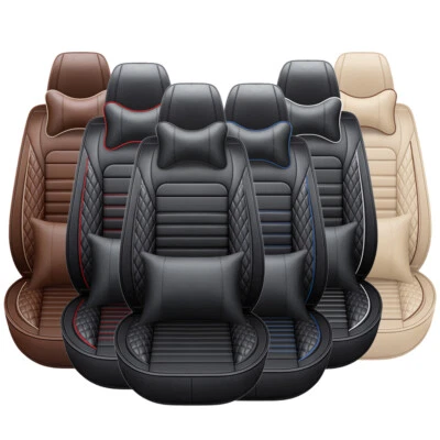 5D Car Seat Covers Full Set w/ Waterproof Leather Universal for Sedan SUV Truck - Image 1 of 4