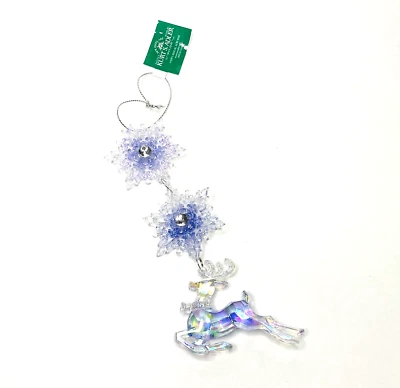 Ornamento pendurado KURT ADLER azul lavanda iridescente claro floco de neve veado 8” novo com etiquetas - Imagem 1 de 4