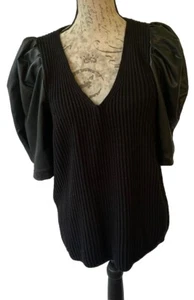 Express L/XL Leather Puff Sleeve Ribbed Knit Sweater NWT - Picture 1 of 6